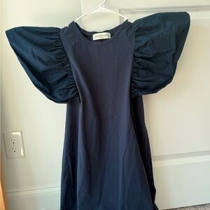 Navy Blue Pants Store Women's Dress with Ruffled Sleeves